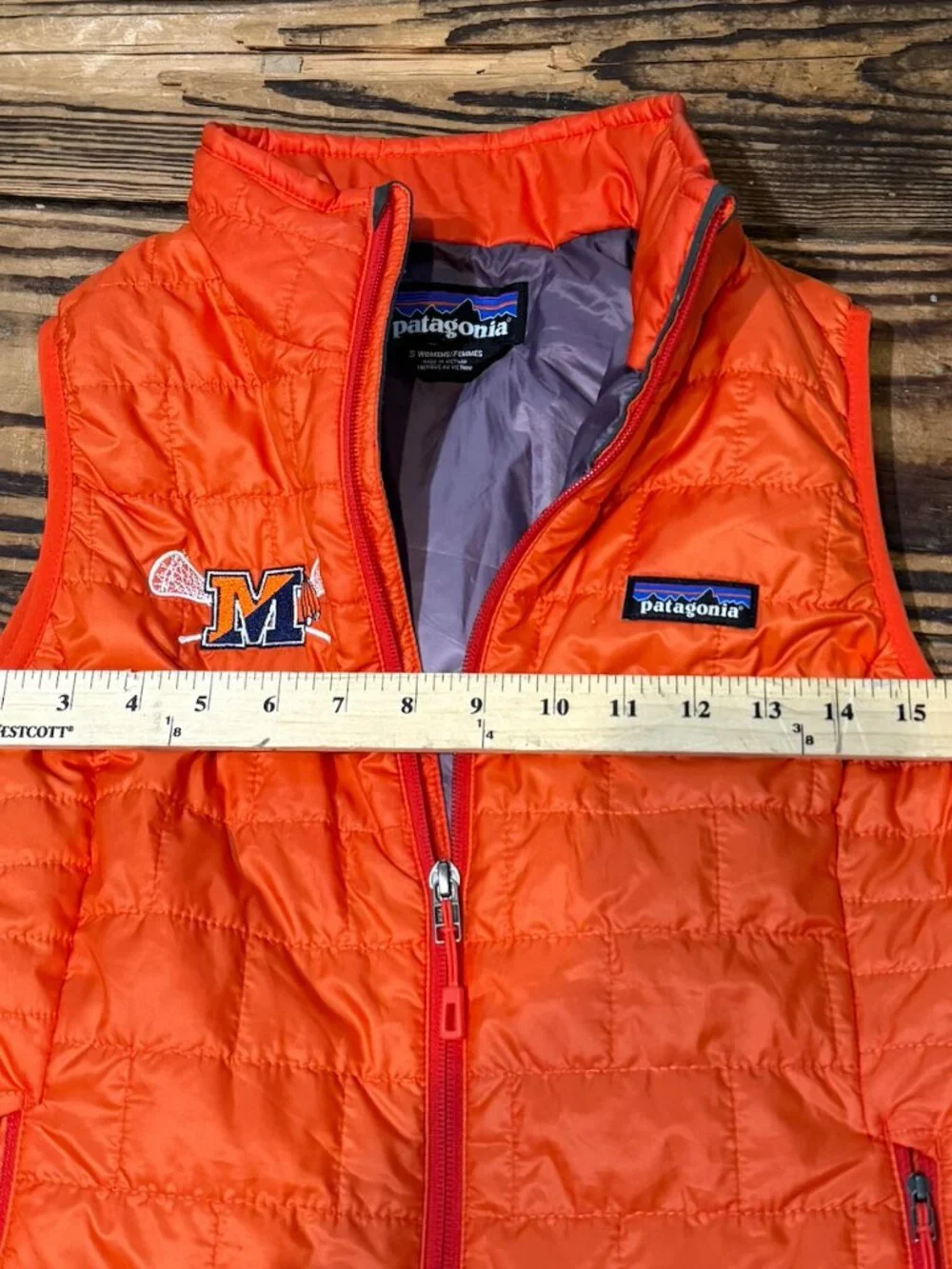 Patagonia Nano Puff Vest Women Small Puffer Full Zip Primaloft EUC Orange Logo - Picture 7 of 9